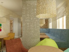 2fk-projekt-wnetrz-wroclaw-legnica-boleslawiec-restauracja-bar-kawiarnia-biala-cegla-tapeta-kolorowe-tapicerki-fotele-lampy-wiklinowe-jeans-sako-wałek