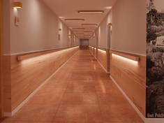 2fk-projekt-wnetrz-wroclaw-legnica-boleslawiec-korytarz-szpital-przychodnia-klinika-sanatorium-fototapeta-tapeta-winylowa-drewno-brazowe-miedziane-2